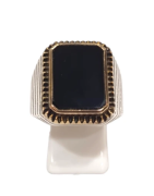 Bague Onyx Rectangulaire Argent 925 et Laiton Ciselé Type Chevalière Taille 63
