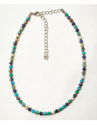 Collier Multipierres Nacre Multicolore Bleue pour Enfant avec Fermoir Acier 32 + 10 cm