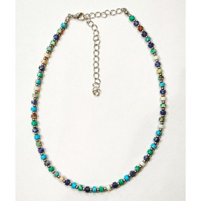 Collier Multipierres Nacre Multicolore Bleue pour Enfant avec Fermoir Acier 32 + 10 cm