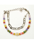Bracelet Perles de Verre Enfant avec Pâquerette et Chaîne Acier 13 + 5 cm