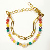 Bracelet Perles de Verre Enfant avec Pâquerette et Chaîne Acier Plaquée Or 13 + 5 cm