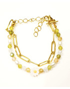 Bracelet Perles de Verre Enfant avec Pâquerette et Chaîne Acier Plaquée Or 13 + 5 cm