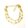 Bracelet Perles de Verre Enfant avec Pâquerette et Chaîne Acier Plaquée Or 13 + 5 cm