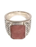 Bague Rhodochrosite Rectangulaire Argent 925 Ciselé Type Chevalière Taille 64