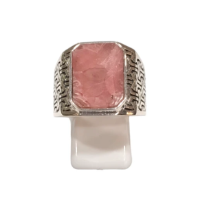 Bague Rhodochrosite Rectangulaire Argent 925 Ciselé Type Chevalière Taille 64