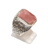 Bague Rhodochrosite Rectangulaire Argent 925 Ciselé Type Chevalière Taille 64