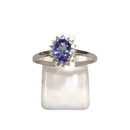 Bague Tanzanite Claire Ovale Facetté Zirconium Argent 925 Taille 59