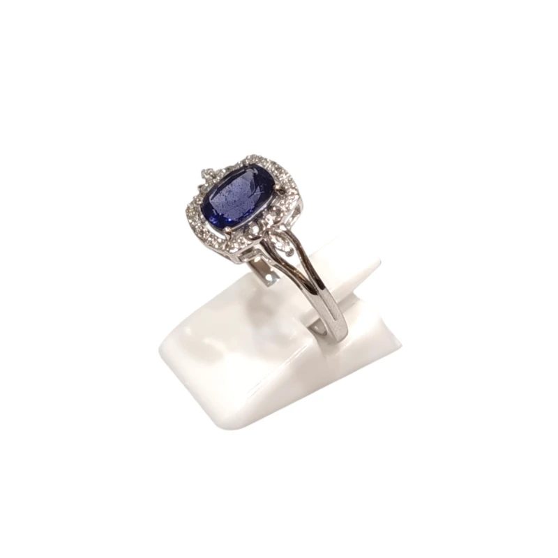 Bague Tanzanite Carré Facetté Zirconium Argent 925 Taille 60