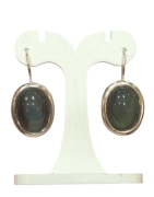 Boucles Obsidienne Œil Céleste Ovale Argent 925