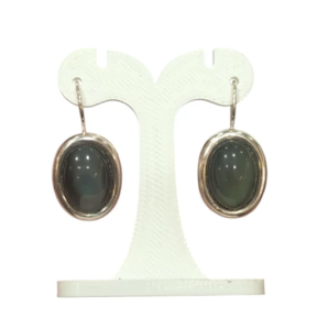 Boucles Obsidienne Œil Céleste Ovale Argent 925