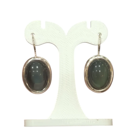 Boucles Obsidienne Œil Céleste Ovale Argent 925