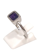 Bague Améthyste Rectangulaire Facettée Argent 925 Taille 57