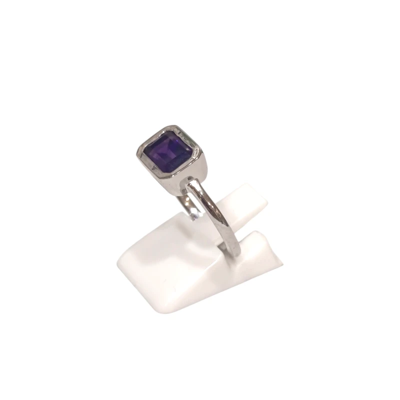 Bague Améthyste Rectangulaire Facettée Argent 925 Taille 57