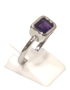 Bague Améthyste Rectangulaire Facettée Argent 925 Taille 57