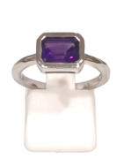 Bague Améthyste Rectangulaire Facettée Argent 925 Taille 57