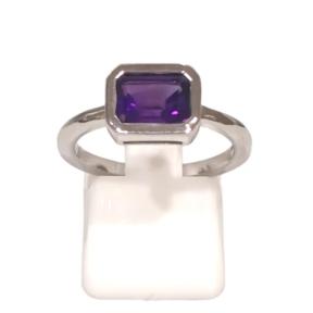 Bague Améthyste Rectangulaire Facettée Argent 925 Taille 57