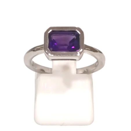 Bague Améthyste Rectangulaire Facettée Argent 925 Taille 57