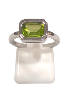 Bague Péridot Rectangulaire Facetté Argent 925 Taille 53