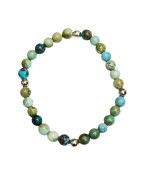 Bracelet Turquoise A+ du Népal avec Inserts Billes d'Acier Pierres Rondes 6mm