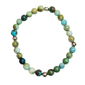 Bracelet Turquoise A+ du Népal avec Inserts Billes d'Acier Pierres Rondes 6mm