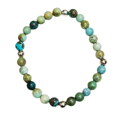 Bracelet Turquoise A+ du Népal avec Inserts Billes d'Acier Pierres Rondes 6mm