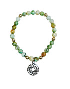 Bracelet Turquoise A+ du Népal avec Inserts Billes d'Acier et Chakra Cœur Pierres Rondes 6mm