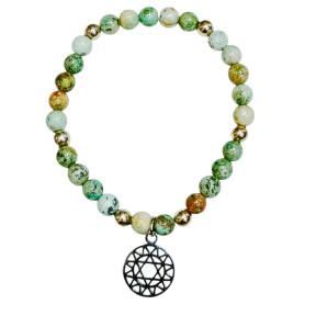 Bracelet Turquoise A+ du Népal avec Inserts Billes d'Acier et Chakra Cœur Pierres Rondes 6mm