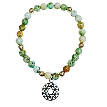 Bracelet Turquoise A+ du Népal avec Inserts Billes d'Acier et Chakra Cœur Pierres Rondes 6mm