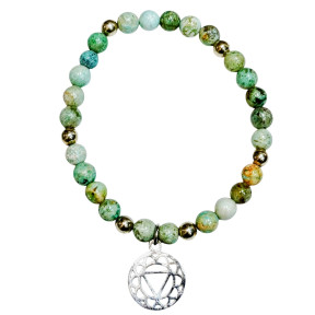 Bracelet Turquoise A+ du Népal avec Inserts Billes d'Acier et Chakra Gorge Pierres Rondes 6mm