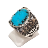 Bague Turquoise de Californie Ovale Argent 925 Ciselé Type Chevalière Taille 61