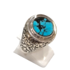 Bague Turquoise de Californie Ronde Argent 925 Ciselé Type Chevalière Taille 63+
