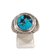 Bague Turquoise de Californie Ronde Argent 925 Ciselé Type Chevalière Taille 63+