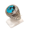 Bague Turquoise de Californie Ronde Argent 925 Ciselé Type Chevalière Taille 63+