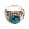Bague Turquoise de Californie Ronde Argent 925 Ciselé Type Chevalière Taille 63+