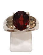 Bague Grenat Rouge Ovale Facetté Argent 925 Taille 61+