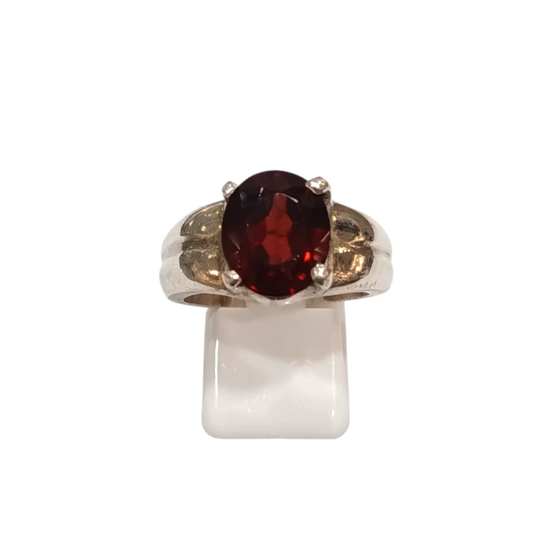 Bague Grenat Rouge Ovale Facetté Argent 925 Taille 61+