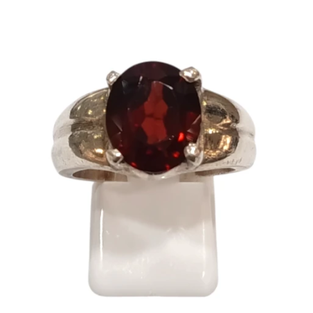 Bague Grenat Rouge Ovale Facetté Argent 925 Taille 61+