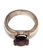 Bague Grenat Rouge Ovale Facetté Argent 925 Taille 61+