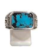 Bague Turquoise de Californie Rectangulaire Argent 925 Ciselé Type Chevalière Taille 61