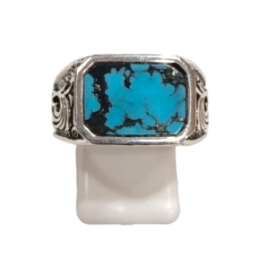 Bague Turquoise de Californie Rectangulaire Argent 925 Ciselé Type Chevalière Taille 61