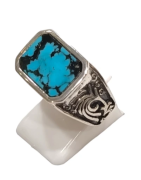 Bague Turquoise de Californie Rectangulaire Argent 925 Ciselé Type Chevalière Taille 61