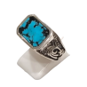 Bague Turquoise de Californie Rectangulaire Argent 925 Ciselé Type Chevalière Taille 61