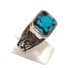 Bague Turquoise de Californie Rectangulaire Argent 925 Ciselé Type Chevalière Taille 61