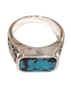 Bague Turquoise de Californie Rectangulaire Argent 925 Ciselé Type Chevalière Taille 61
