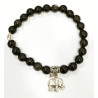 Bracelet Obsidienne Argentée avec Breloque Eléphant Pierres Rondes 8mm