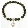 Bracelet Obsidienne Argentée avec Breloque Cœur Pierres Rondes 8mm