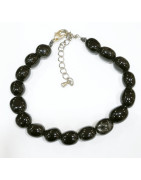 Bracelet Obsdienne Argentée Forme Olive avec Fermoir 17 + 7 cm