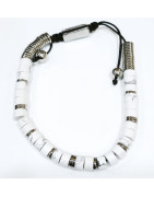 Bracelet Howlite Disques de Pierre et Inserts Acier Réglable