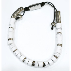 Bracelet Howlite Disques de Pierre et Inserts Acier Réglable