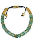 Bracelet Aventurine Verte Disques de Pierre et Inserts Acier Doré Réglable